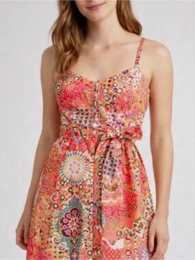 J. Crew Pink & Coral Printed Midi Dress